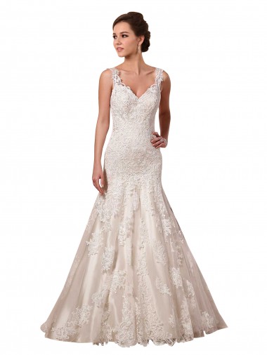 Sleeveless V-Neck Tulle & Lace Ivory Chapel Train Bridal Wedding Dress London