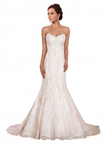 Sleeveless Sweetheart Lace Ivory Chapel Train Sexy Wedding Dress London