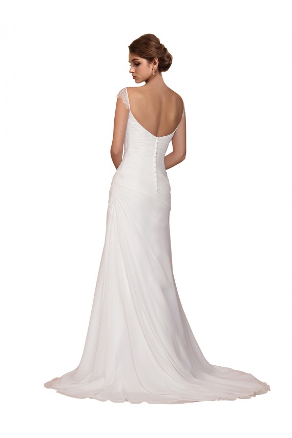 Sleeveless V-Neck Soft Chiffon Ivory Chapel Train Wedding Dress London