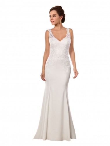 Sleeveless V-Neck Lace & Stretch Crepe Ivory Chapel Train Sexy Wedding Dress London