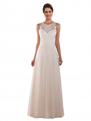 Sleeveless High Neck Tulle & Lace Ivory Chapel Train Boho Wedding Dress London