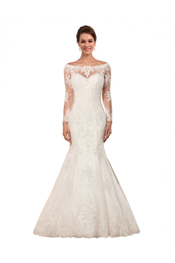 Long Sleeves Bateau Neck Lace Ivory Chapel Train Sexy Wedding Dress London