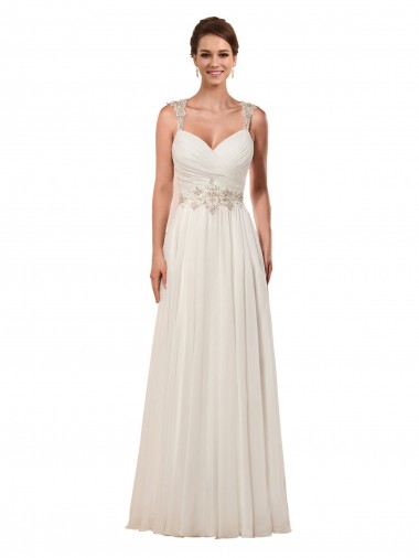 Sleeveless Sweetheart Soft Chiffon Ivory Sheath Chapel Train Wedding Dress London