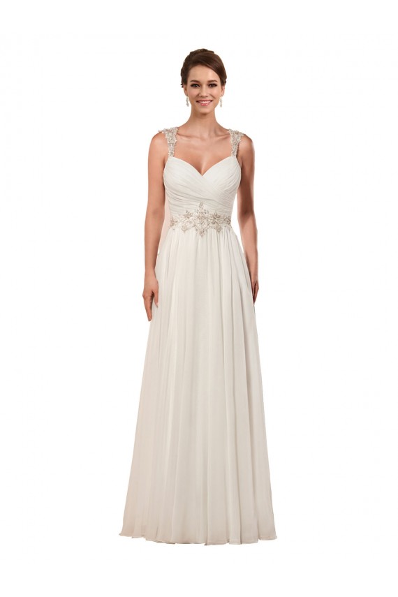 Sleeveless Sweetheart Soft Chiffon Ivory Sheath Chapel Train Wedding Dress London