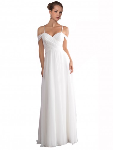 Sleeveless Off the Shoulder Soft Chiffon Ivory Sweep Train Beach Wedding Dress London