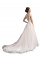 Cap Sleeves Illusion Neck Tulle & Lace Ivory & Champagne Cathedral Train Beach Wedding Dress London