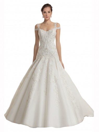 Sleeveless Off the Shoulder Tulle & Lace Ivory Sweep Train Wedding Dress London