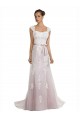 Sleeveless Strapless Tulle & Lace Ivory & Pink Sweep Train Beach Wedding Dress London
