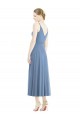 Sleeveless Spaghetti Straps Soft Chiffon Dusty Blue Tea Length Bridesmaid Dress London