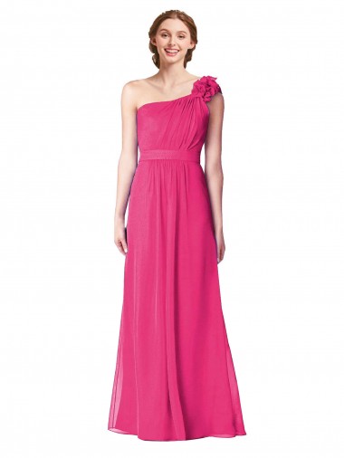 Sleeveless One Shoulder Soft Chiffon Azalea Long Bridesmaid Gown London