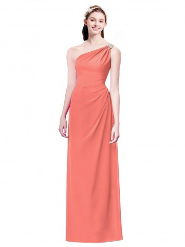 Sleeveless One Shoulder Soft Chiffon Coral Long Bridesmaid Dress London