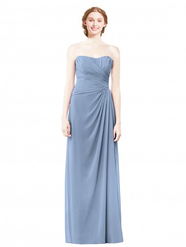 Sleeveless Strapless Chiffon Dusty Blue Long Formal Dresses / Bridesmaid Dresses London