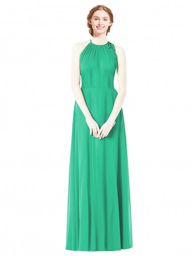 Sleeveless Halter Neck Soft Chiffon Emerald Green Long Bridesmaid Dress London