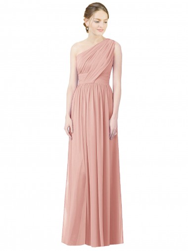 Sleeveless One Shoulder Soft Chiffon Bliss Pink Long Bridesmaid Dress London