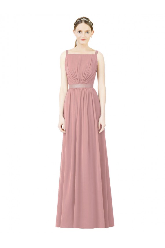 Sleeveless High Neck Soft Chiffon Dusty Pink Long Bridesmaid Dress London