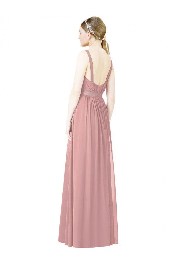 Sleeveless High Neck Soft Chiffon Dusty Pink Long Bridesmaid Dress London