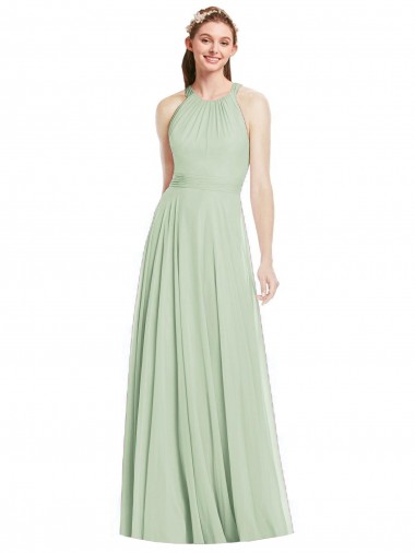 Sleeveless Halter Neck Chiffon Sage Long Bridesmaid Dress / Evening Dress London