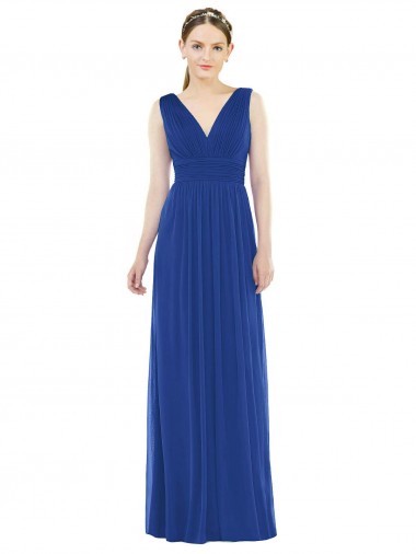 Sleeveless V-Neck Soft Chiffon Royal Blue Long Bridesmaid Gowns London