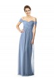 Cap Sleeves Off the Shoulder Soft Chiffon Dusty Blue Long Bridesmaid Dress London