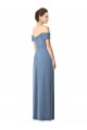 Cap Sleeves Off the Shoulder Soft Chiffon Dusty Blue Long Bridesmaid Dress London