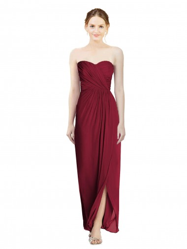 Sleeveless Sweetheart Soft Chiffon Burgundy Sheath Long Bridesmaid Dress London