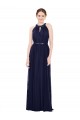 Sleeveless High Neck Soft Chiffon Dark Navy Long Bridesmaid Dress / Formal Dress London