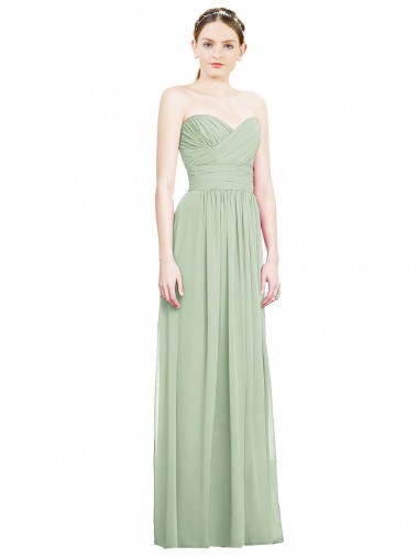 Sleeveless Strapless Soft Chiffon Sage Long Bridesmaid Dress London