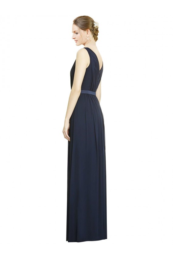 Sleeveless V-Neck Chiffon Dark Navy Long Bridesmaid Gowns London