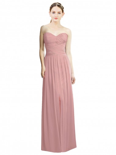 Sleeveless Strapless Chiffon Dusty Pink Long Bridesmaid Dress / Evening Dress London