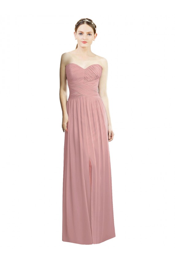 Sleeveless Strapless Chiffon Dusty Pink Long Bridesmaid Dress / Evening Dress London