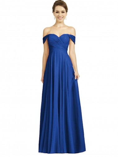 Cap Sleeves Sweetheart Soft Chiffon Royal Blue Long Semi Formal Evening Dress / Bridesmaid Dress London