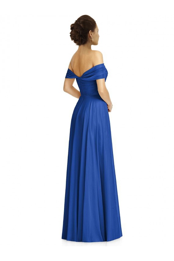 Cap Sleeves Sweetheart Soft Chiffon Royal Blue Long Semi Formal Evening Dress / Bridesmaid Dress London