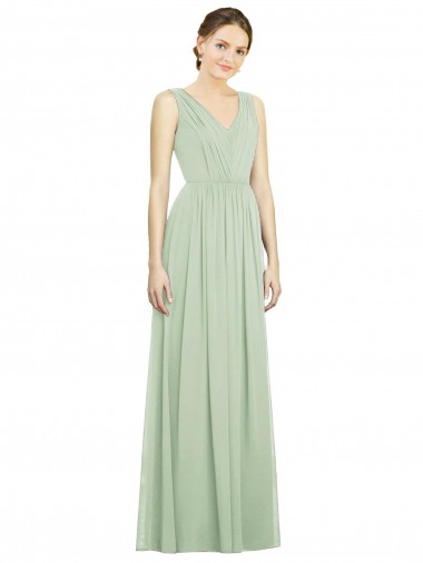 Sleeveless V-Neck Soft Chiffon Sage Long Bridesmaid Dress London