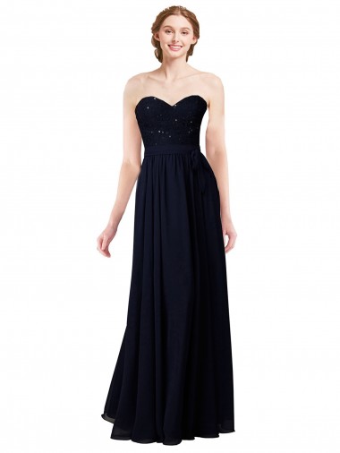Sleeveless Sweetheart Soft Chiffon Dark Navy Long Formal Dress / Bridesmaid Dress London