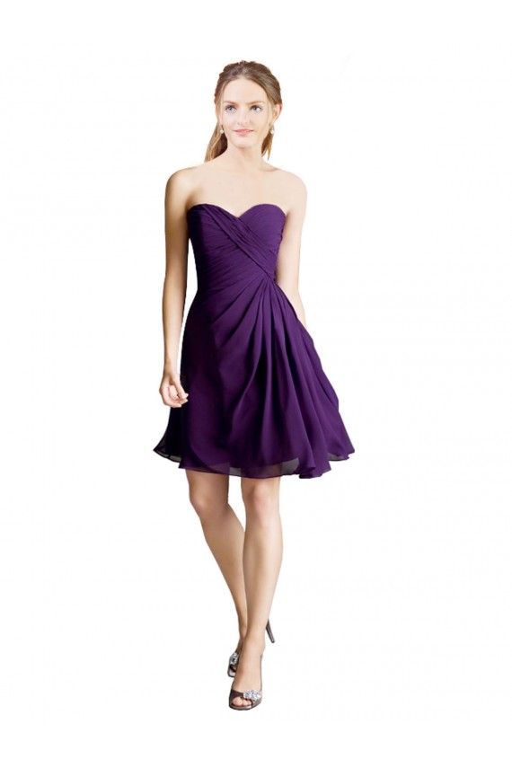 Sleeveless Strapless Soft Chiffon Purple Knee Length Bridesmaid Dress London
