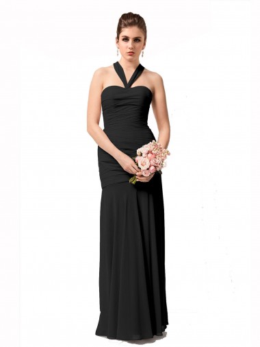 Sleeveless Halter Neck Chiffon Black Long Bridesmaid Dress / Evening Dress London