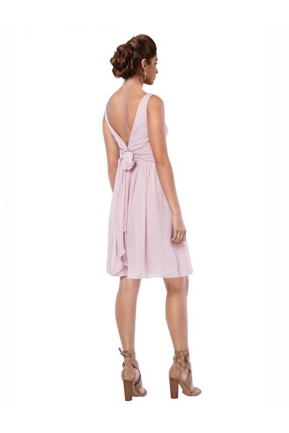 Sleeveless V-Neck Soft Chiffon Dark Navy Knee Length Bridesmaid Dress London