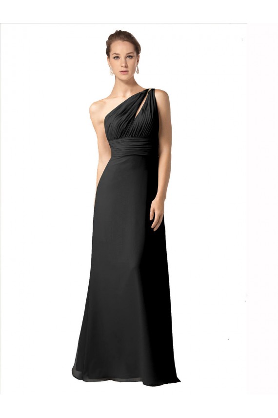 Sleeveless One Shoulder Soft Chiffon Black A-Line Long Bridesmaid Dress London
