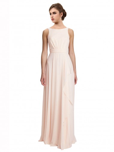 Sleeveless High Neck Chiffon Cream Pink Long Bridesmaid Dress / Evening Dress London