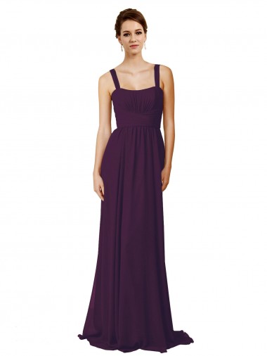 Sleeveless Spaghetti Straps Soft Chiffon Grape Sweep Train Bridesmaid Dress London