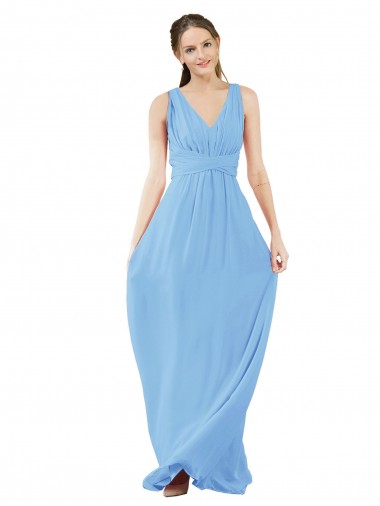 Sleeveless V-Neck Soft Chiffon Periwinkle Long Bridesmaid Dress London