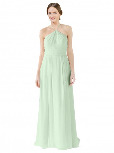 Sleeveless Halter Neck Soft Chiffon Sage Long Bridesmaid Dress London