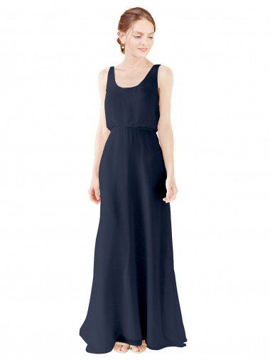 Sleeveless Scoop Neck Soft Chiffon Dark Navy Long Bridesmaid Dress London