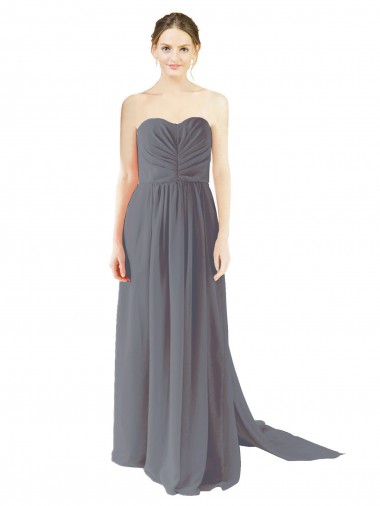 Sleeveless Sweetheart Chiffon Slate Grey Long Bridesmaid Dress / Evening Dress London