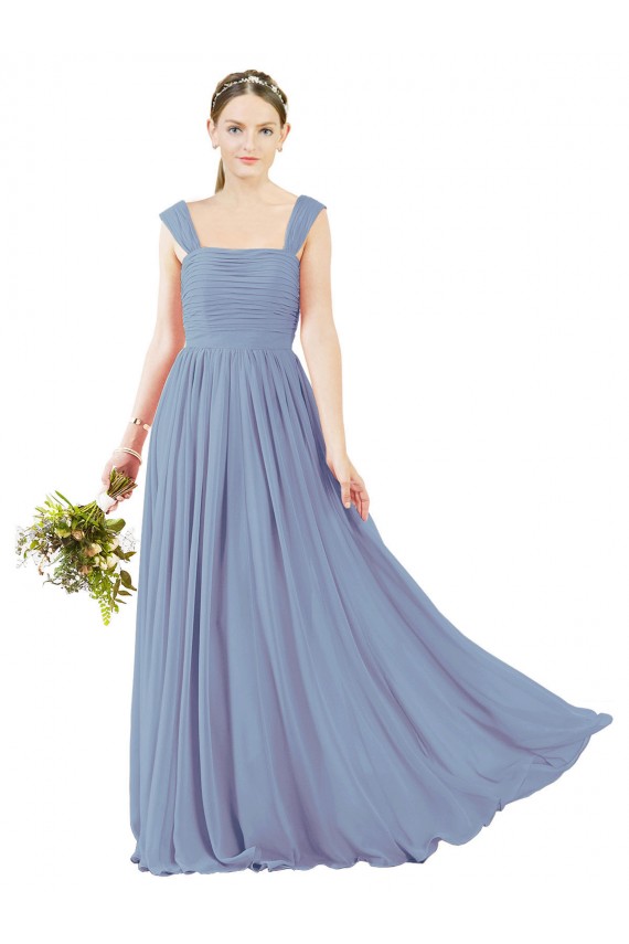 Sleeveless Square Neck Soft Chiffon Dusty Blue Long Bridesmaid Dress London