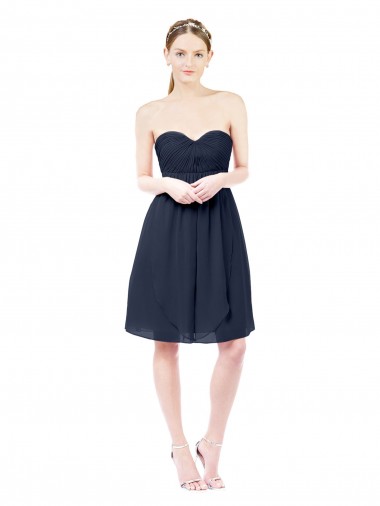 Sleeveless Sweetheart Soft Chiffon Dark Navy Knee Length Bridesmaid Dress London