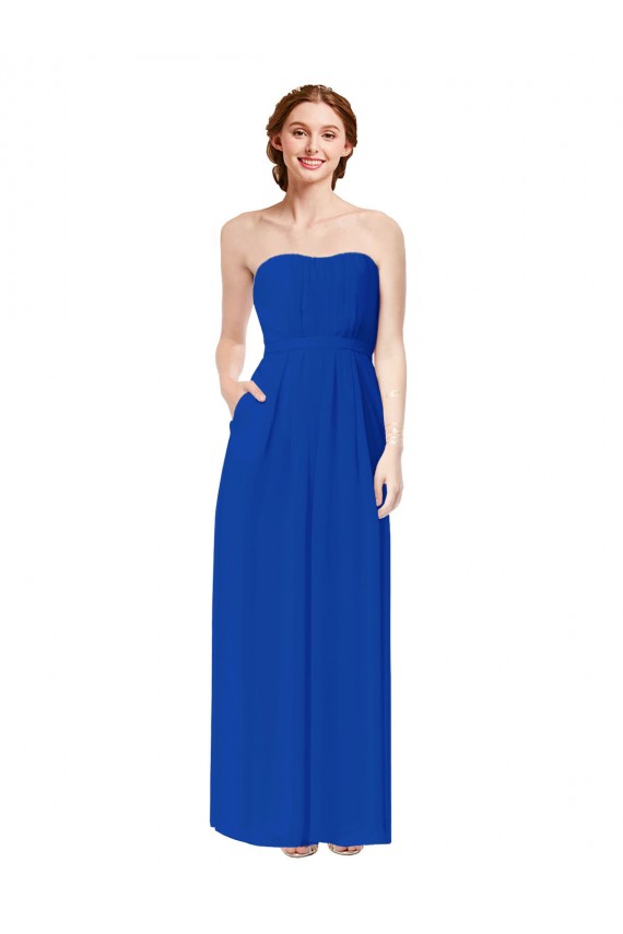 Sleeveless Sweetheart Soft Chiffon Royal Blue Long Bridesmaid Dress London