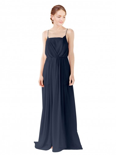 Sleeveless Spaghetti straps Chiffon Dark Navy Long Bridesmaid Dress / Evening Gowns London