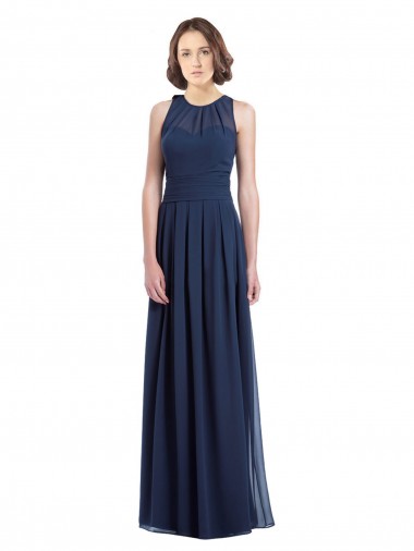 Sleeveless Halter Neck Chiffon Dark Navy Long Floor Length Bridesmaid Dress London