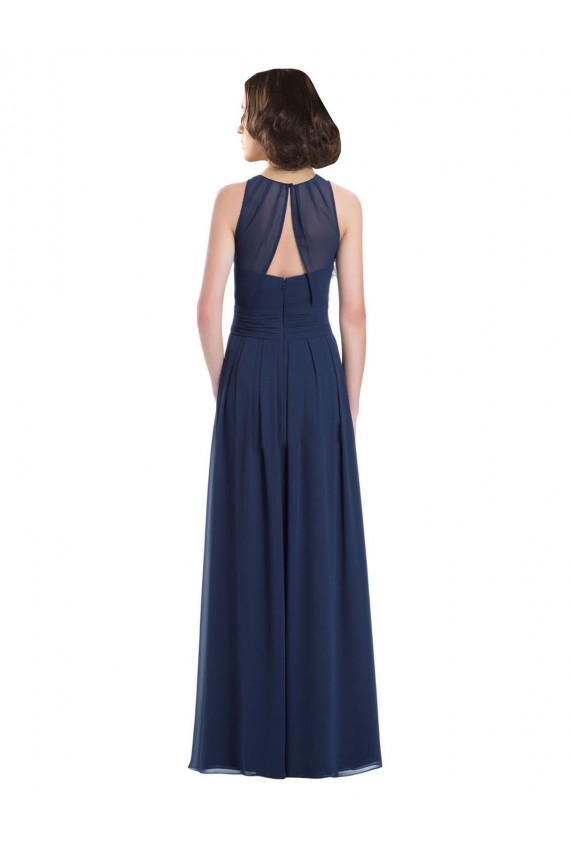 Sleeveless Halter Neck Chiffon Dark Navy Long Floor Length Bridesmaid Dress London
